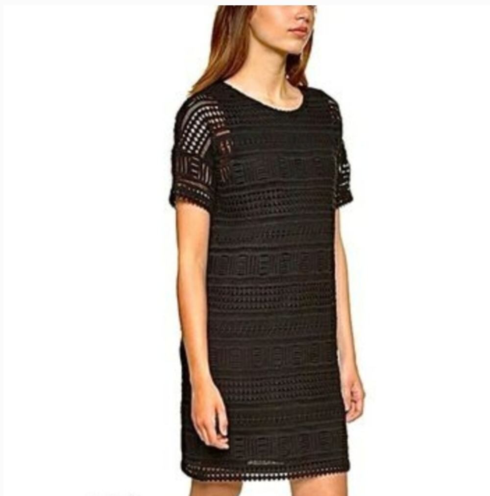 Vince Crochet Lace Shift Dress 8 Black Capsule Travel Resort Beach Minimalist